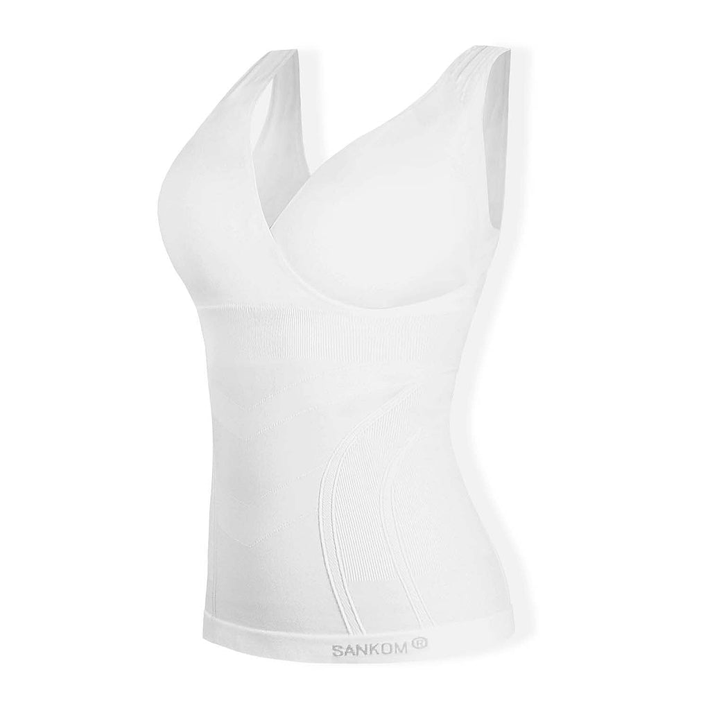 SANKOM Classic Seamless Wire-Free Bra with Vest - For Posture Correction - Body Slimming Vest (Size - XL-XXL) - White