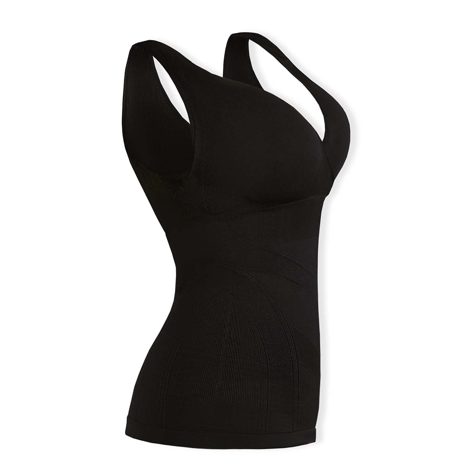 SANKOM Classic Seamless Wire-Free Bra with Vest - For Posture Correction - Body Slimming Vest (Size - XXXL) - Black