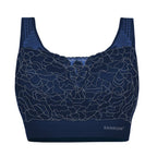 Sankom Patent Premium Bra with Lace (Size XL-XXL) - Navy Blue Colour - Silver Effect