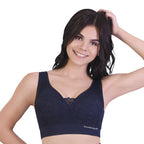 Sankom Patent Premium Bra with Lace (Size XL-XXL) - Navy Blue Colour - Silver Effect