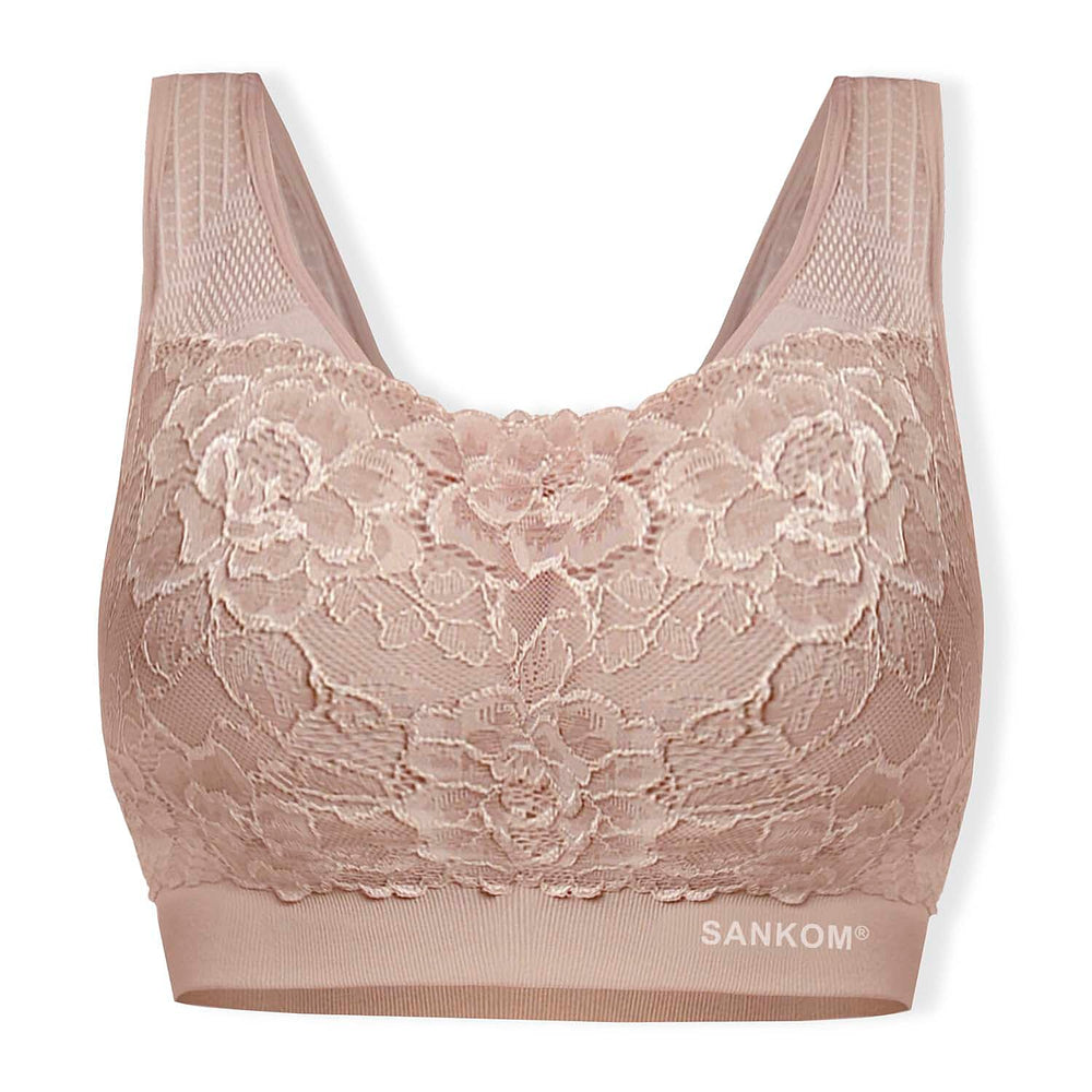 Sankom Switzerland Patent Classic Bra With Lace (Size L-XL) - Peach