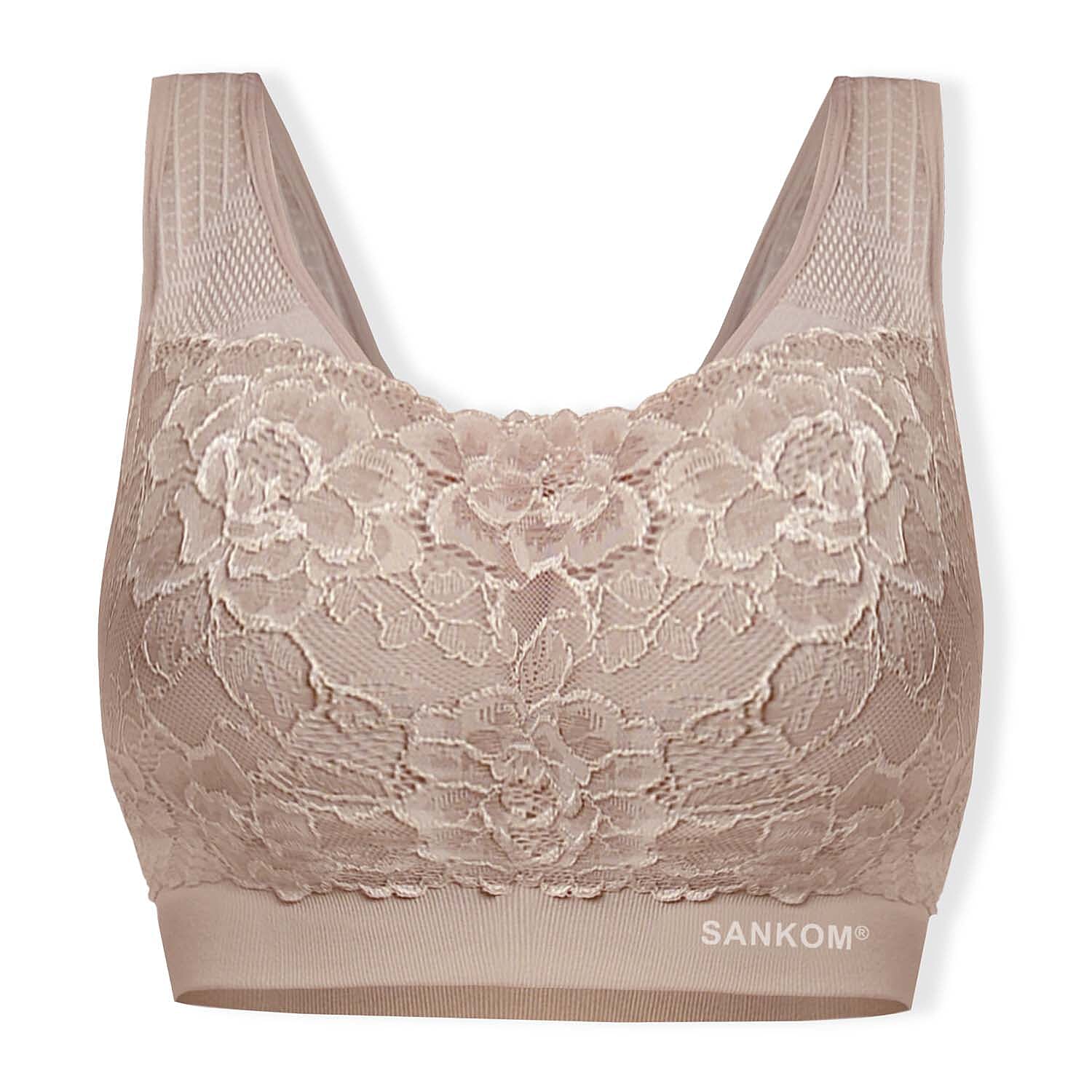 Sankom Switzerland Patent Classic Bra With Lace (Size L-XL) - Peach