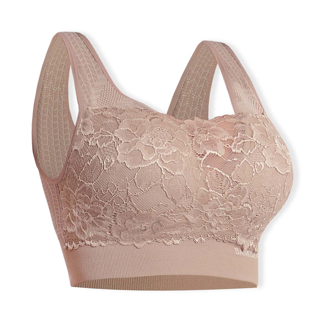 Sankom Switzerland Patent Classic Bra With Lace (Size L-XL) - Peach