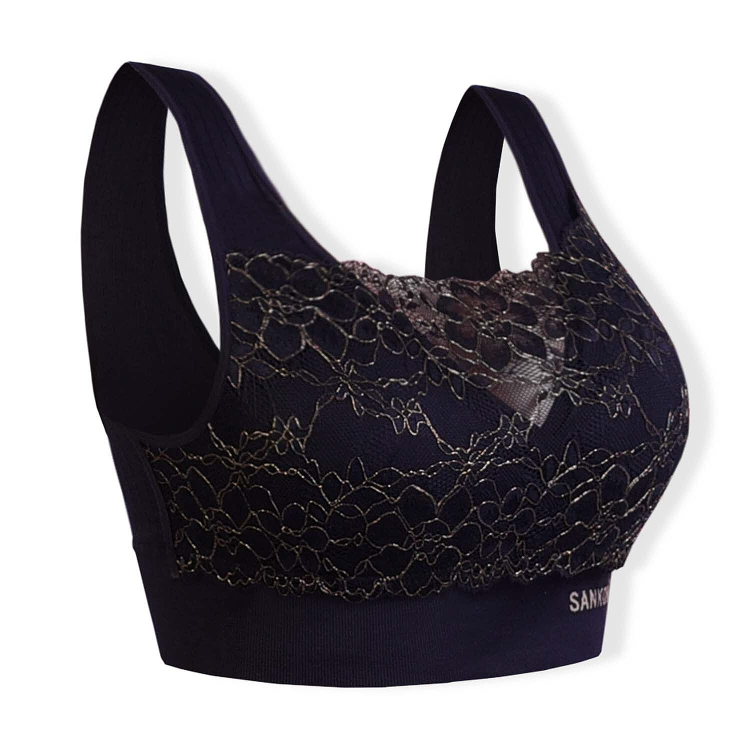 Sankom Switzerland Patent Classic Bra With Lace (Size S-M) - Black - Gold