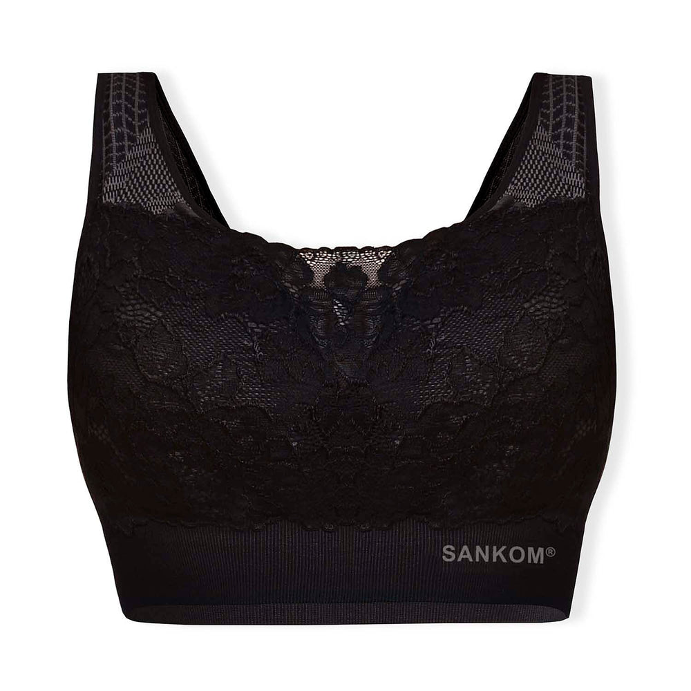 Sankom Switzerland Patent Classic Bra With Lace (Size XL-XXL) - Black