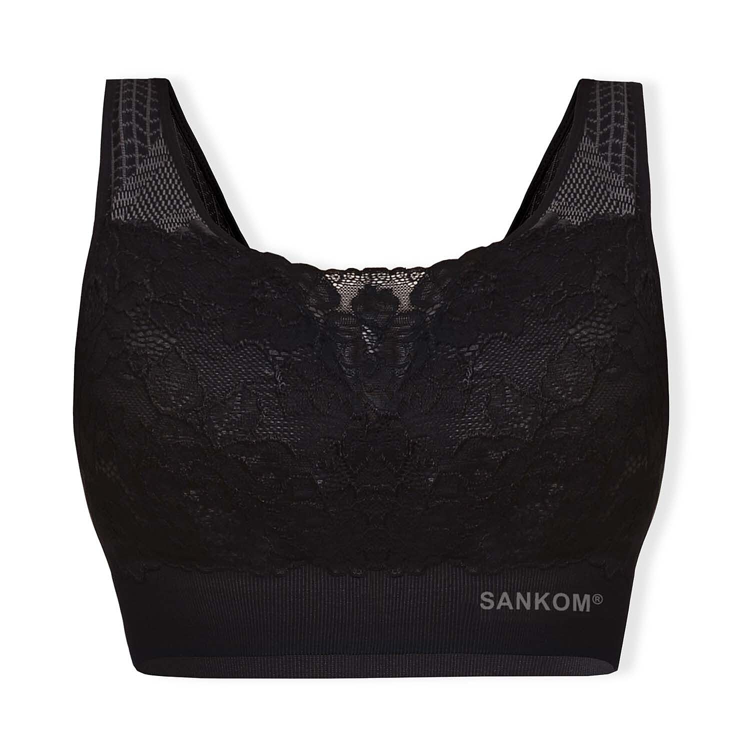 Sankom Switzerland Patent Classic Bra With Lace (Size XL-XXL) - Black