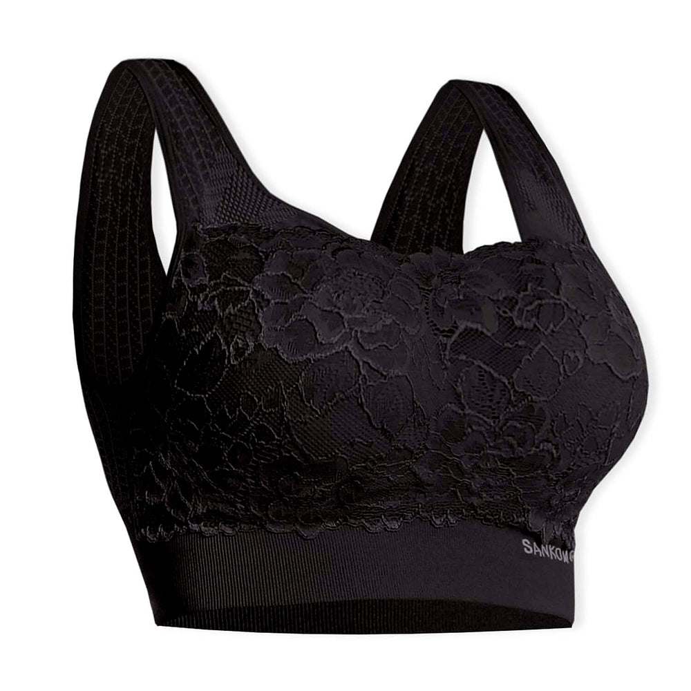 Sankom Switzerland Patent Classic Bra With Lace (Size XL-XXL) - Black