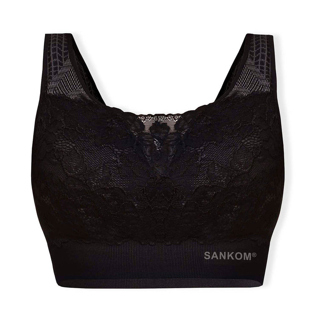 Sankom Switzerland Patent Classic Bra With Lace (Size XXXL) - Black