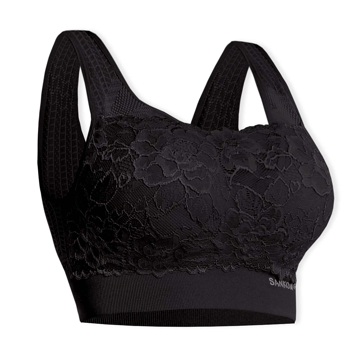 Sankom Switzerland Patent Classic Bra With Lace (Size XXXL) - Black