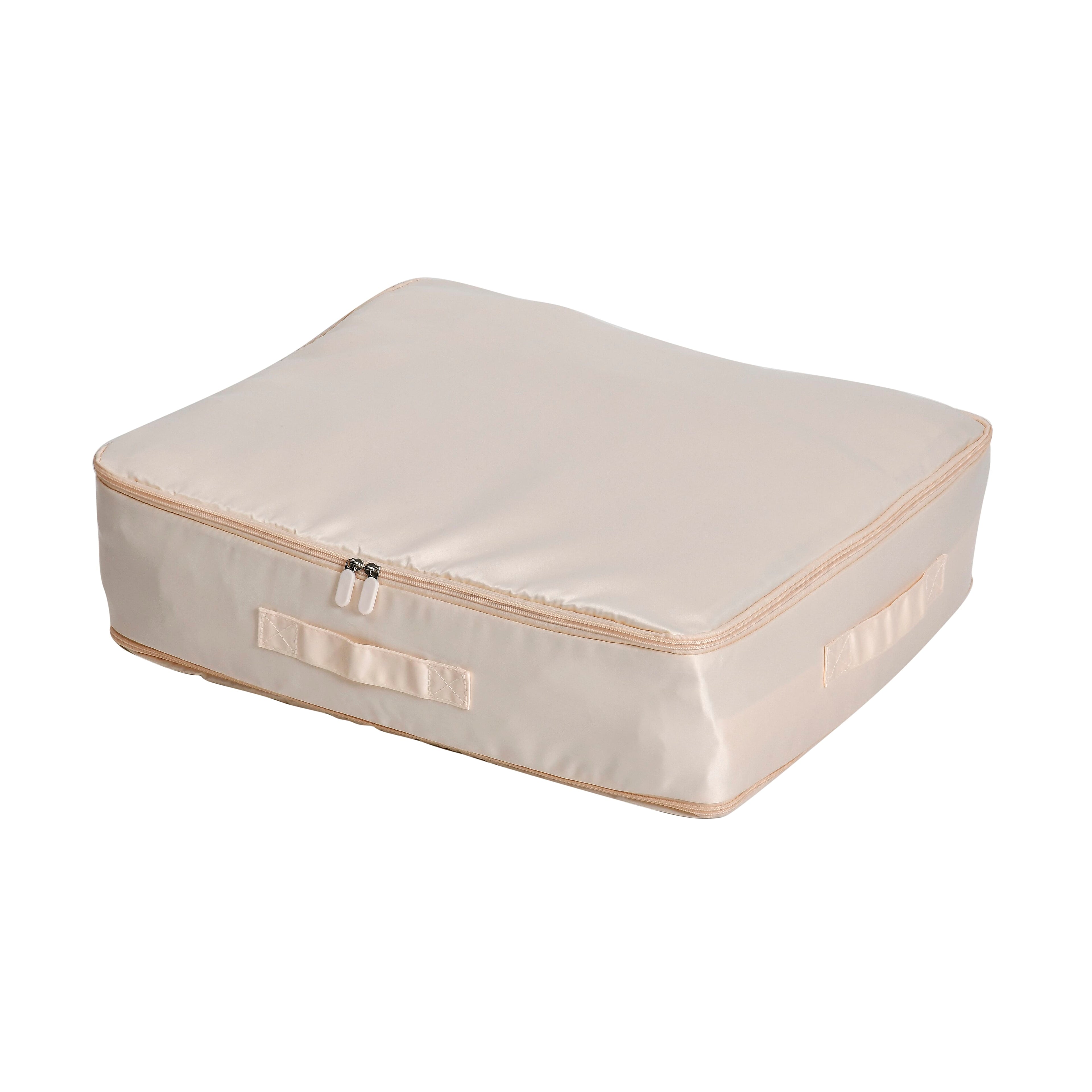 Satin Compressed Storage Bag with Zipper (Size 52x42x30 cm) - Apricot Pink