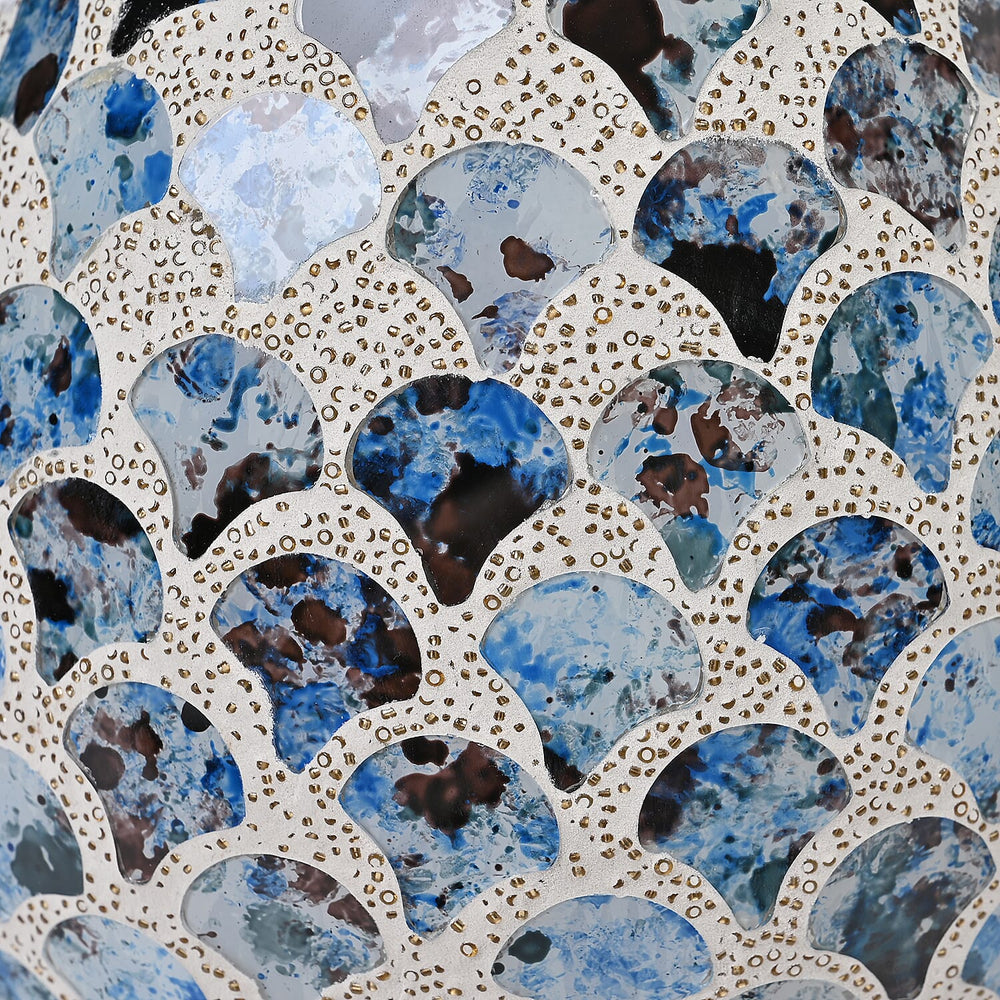 Scalloped Mosaic Egg Table Lamp - Blue - White