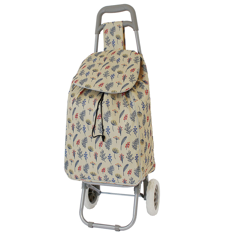 Effortless 59L Extra-Large Secrete Garden Printed Shopper Trolley with Secure Zippered Pocket - Beige