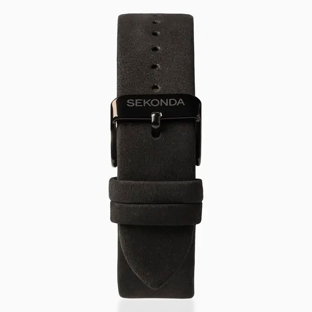 SEKONDA Airborne Quartz Movt. 5ATM WR Black Dial - Black Case Mens Watch with Black Leather Strap
