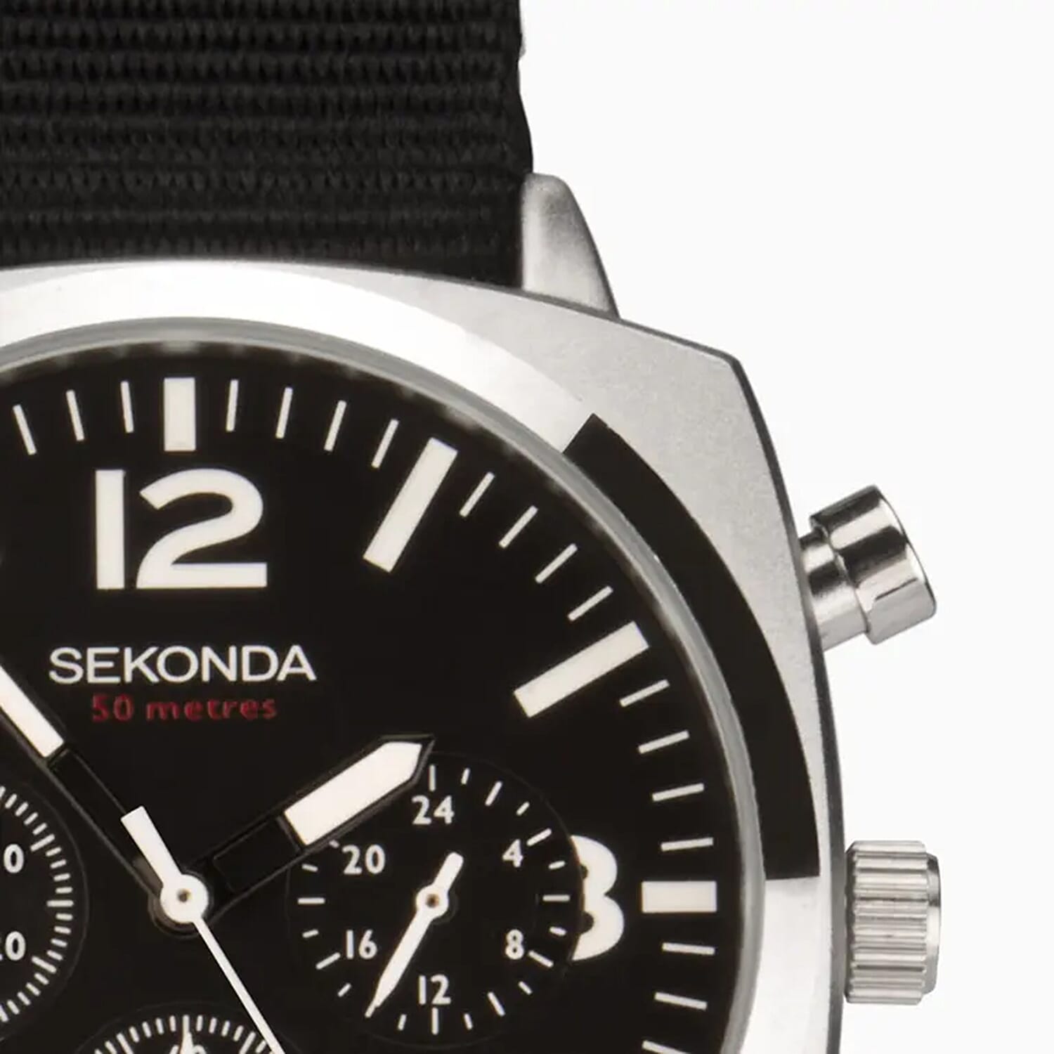 SEKONDA Airborne Quartz Movt. 5ATM WR Black Dial - Silver Case Mens Watch with Black Leather Strap