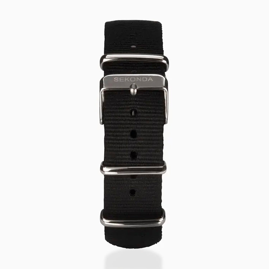 SEKONDA Airborne Quartz Movt. 5ATM WR Black Dial - Silver Case Mens Watch with Black Leather Strap