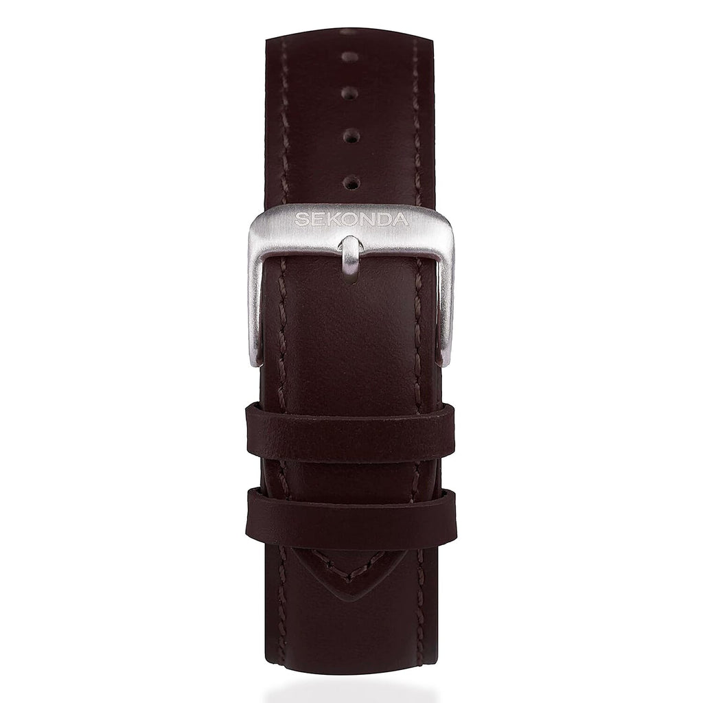 SEKONDA Altitude Quartz Movt. 5ATM WR Brown Dial - Silver Case Mens Watch with Black Leather Strap