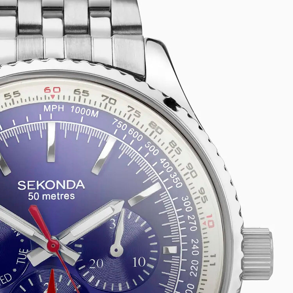 SEKONDA Maverick Quartz Movt. 5ATM WR Blue Dial - Silver Case Mens Watch with Silver Stainless Steel Strap