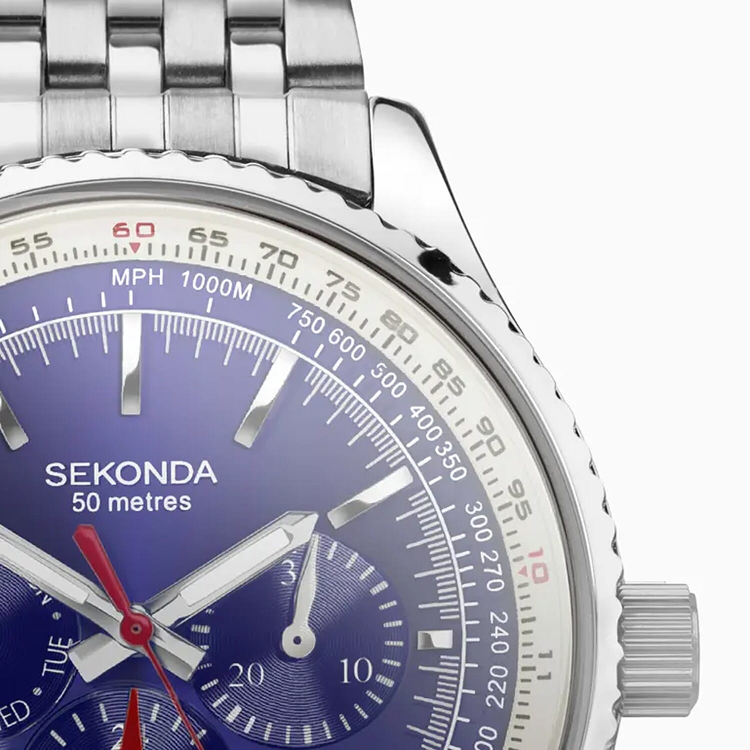 SEKONDA Maverick Quartz Movt. 5ATM WR Blue Dial - Silver Case Mens Watch with Silver Stainless Steel Strap