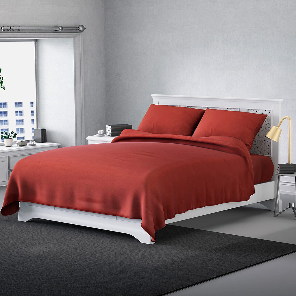 4 Piece Set Solid Microfibre 1 Flat Sheet (230x265 Cm), 1 Fitted Sheet (140x190  Cm) and 2 Pillowcases (50x75 Cm) -Dusky Pink (Double)