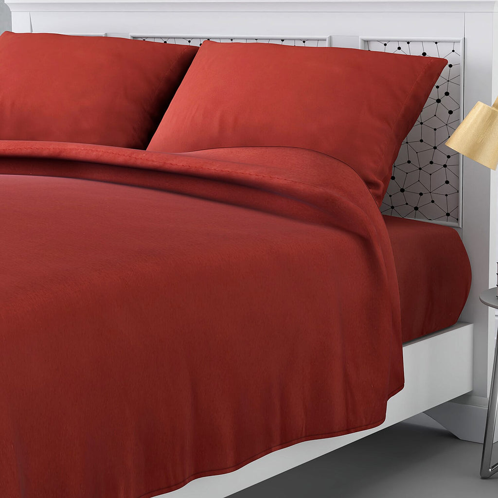 4 Piece Set Solid Microfibre 1 Flat Sheet (230x265 Cm), 1 Fitted Sheet (140x190  Cm) and 2 Pillowcases (50x75 Cm) -Dusky Pink (Double)