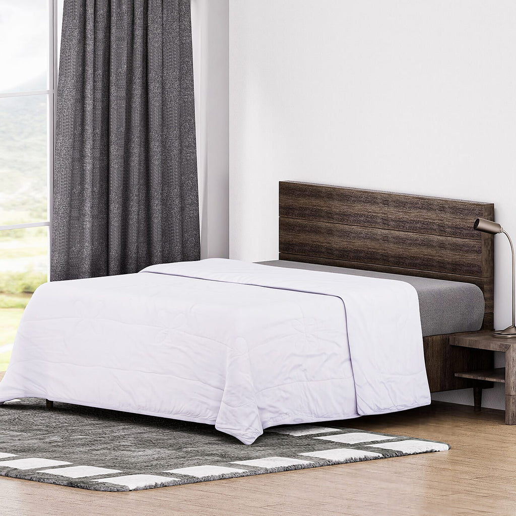 Bamboo Patterned Comforter and Duvet (Size 200x1 cm) - White & White