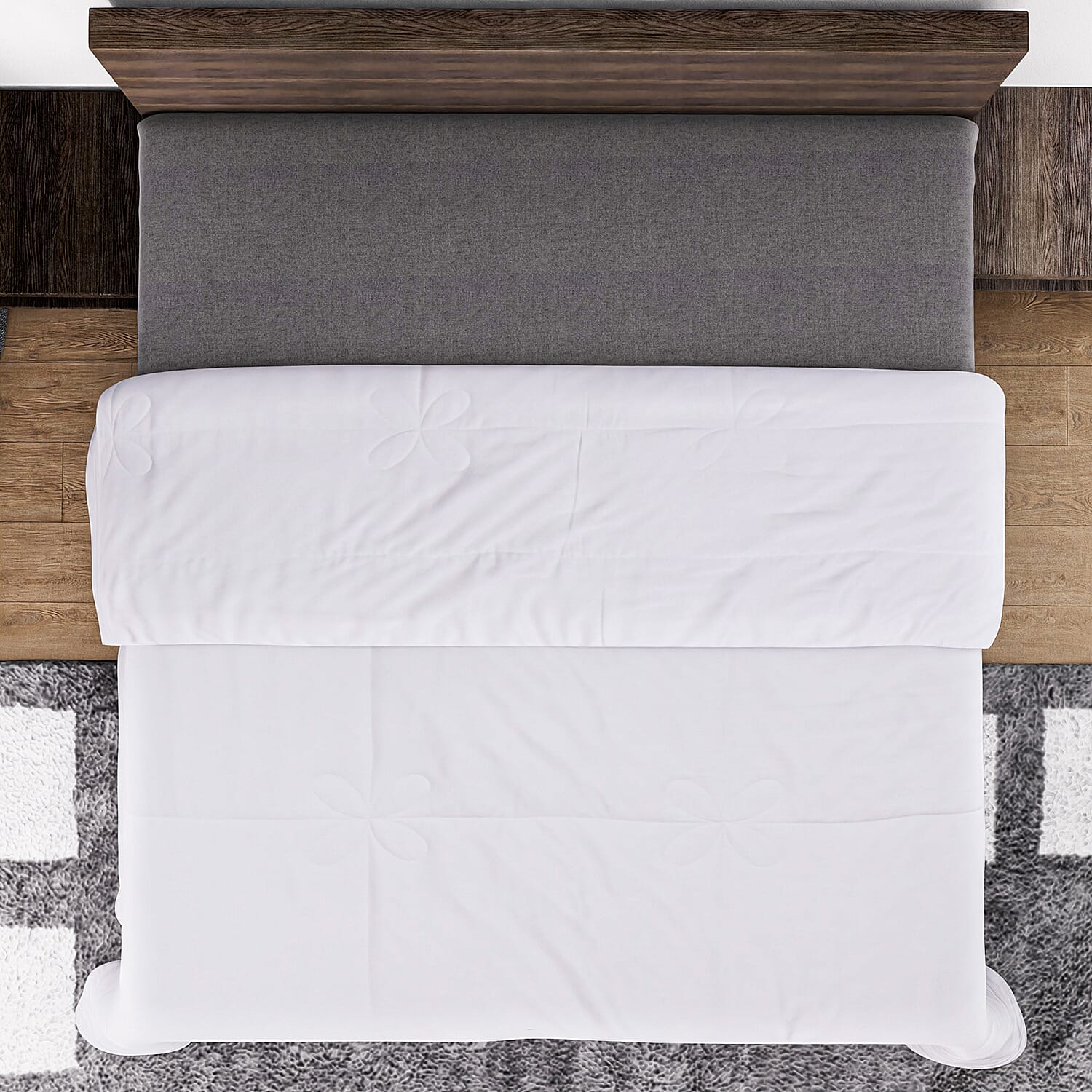 Bamboo Patterned Comforter and Duvet (Size 200x1 cm) - White & White