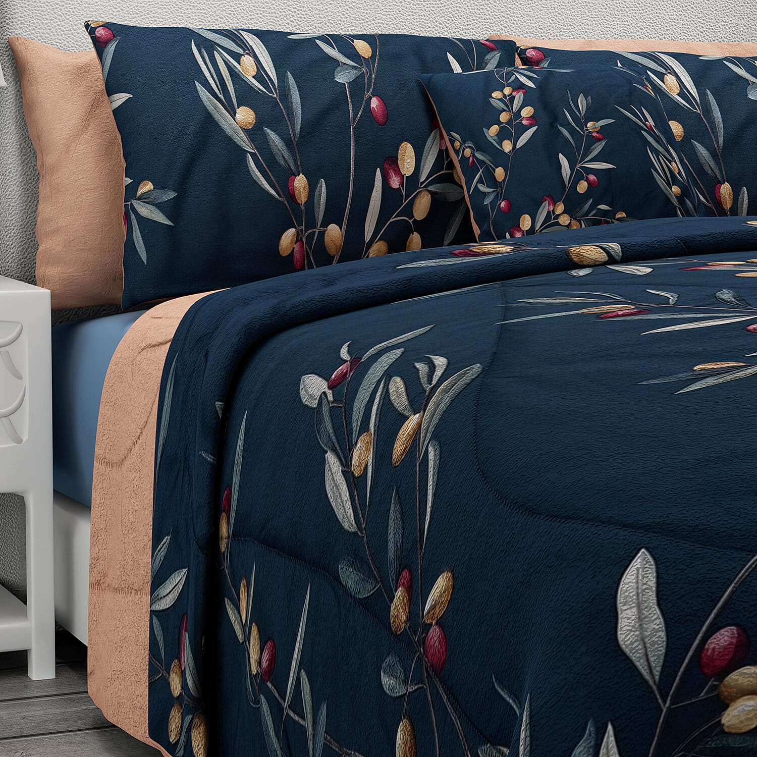 100% Natural Mulberry Silk Quilt (200 cm) with Cotton Printed Cover, 2 Pillow Cases (75x50 cm), Cushion Cover (40 cm) - Teal (Size- Double)