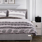 3 Piece Set - Printed Duvet Cover (Double Size, 200x200 cm) With 2 Pillow Cases (Size 75x50 cm) - Light Grey