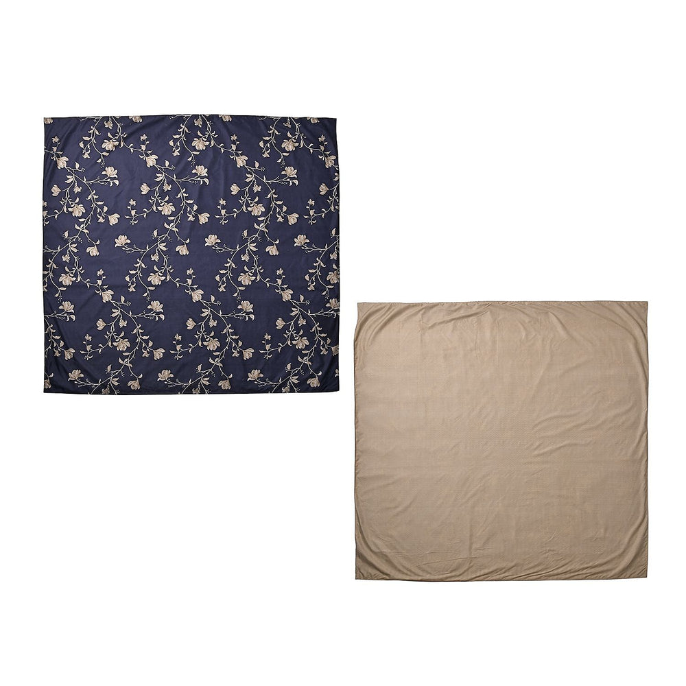 Set of 3 - Floral Printed Duvet Cover with 2 Pillow Cases(Double Size 200x200 cm) - Navy