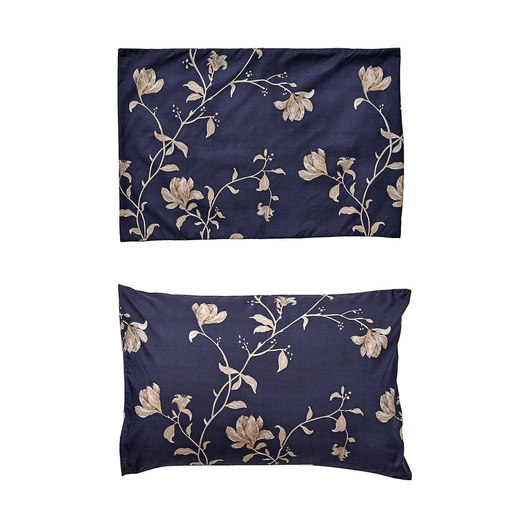 Set of 3 - Floral Printed Duvet Cover with 2 Pillow Cases(Double Size 200x200 cm) - Navy