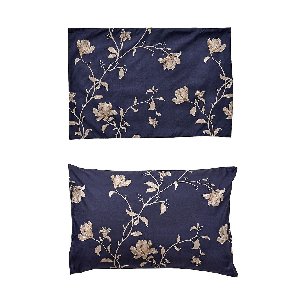 Set of 3 - Floral Printed Duvet Cover with 2 Pillow Cases(Double Size 200x200 cm) - Navy