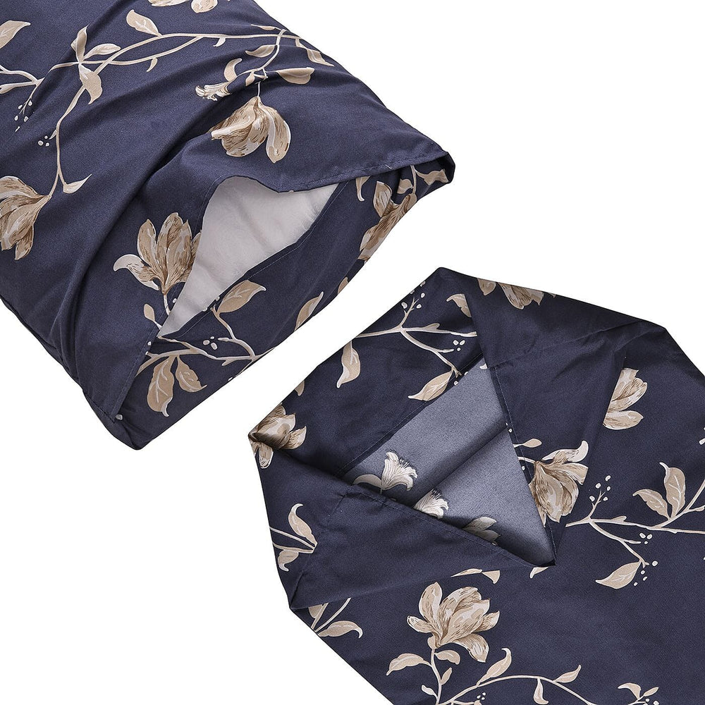 Set of 3 - Floral Printed Duvet Cover with 2 Pillow Cases(Double Size 200x200 cm) - Navy