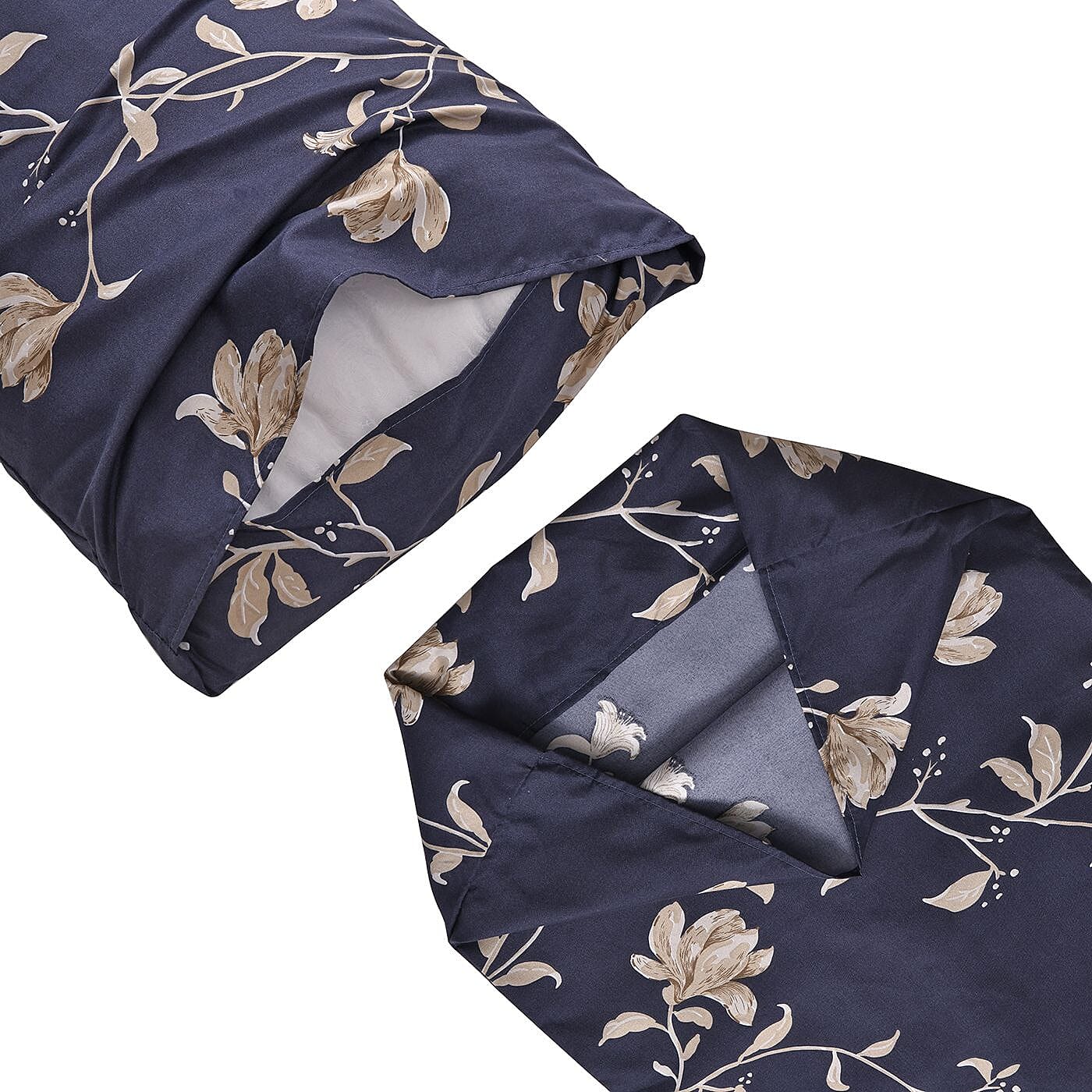 Set of 3 - Floral Printed Duvet Cover with 2 Pillow Cases(Double Size 200x200 cm) - Navy