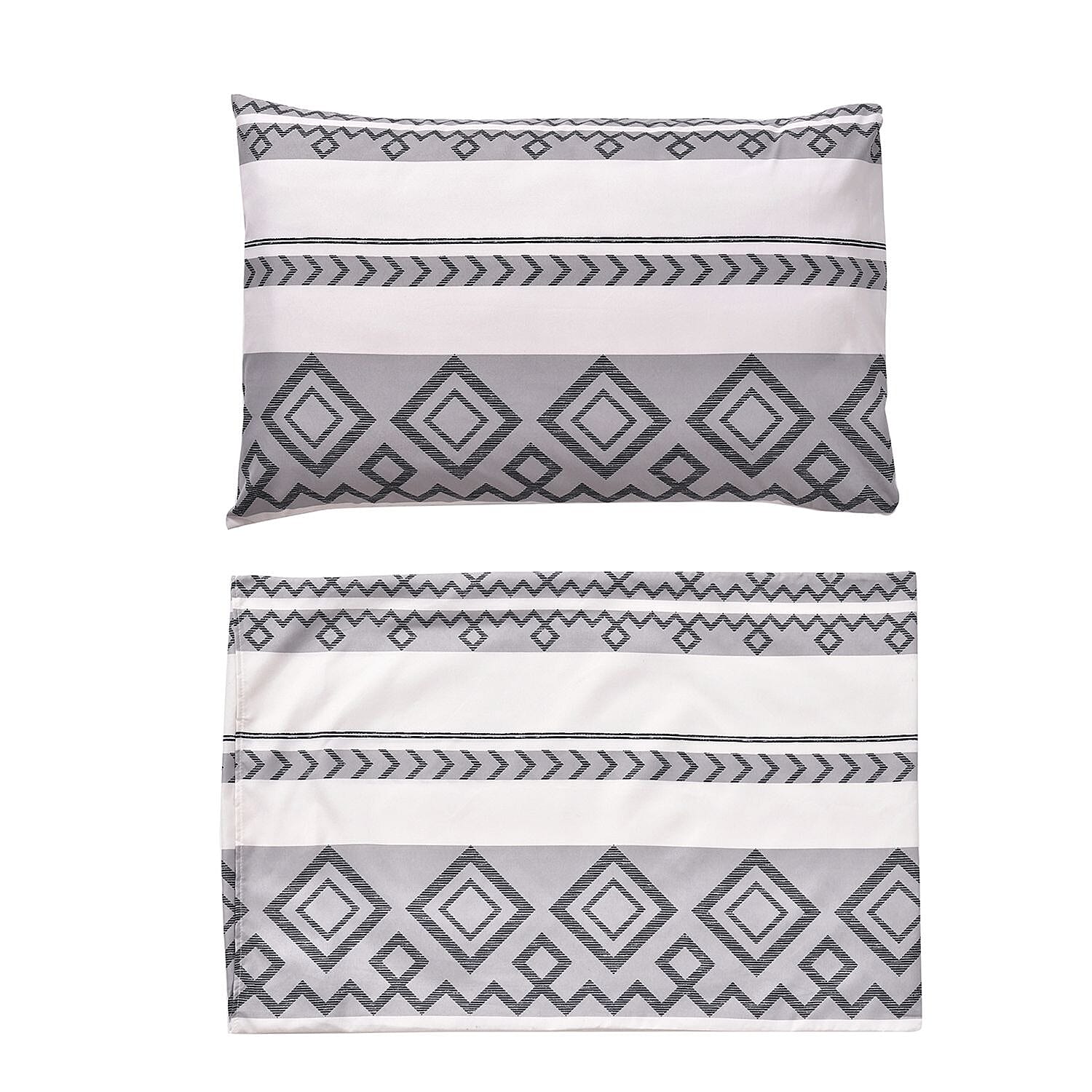 3 Piece Set - Printed Duvet Cover (King Size, 225x220 cm) With 2 Pillow Cases (Size 75x50 cm) - Light Grey