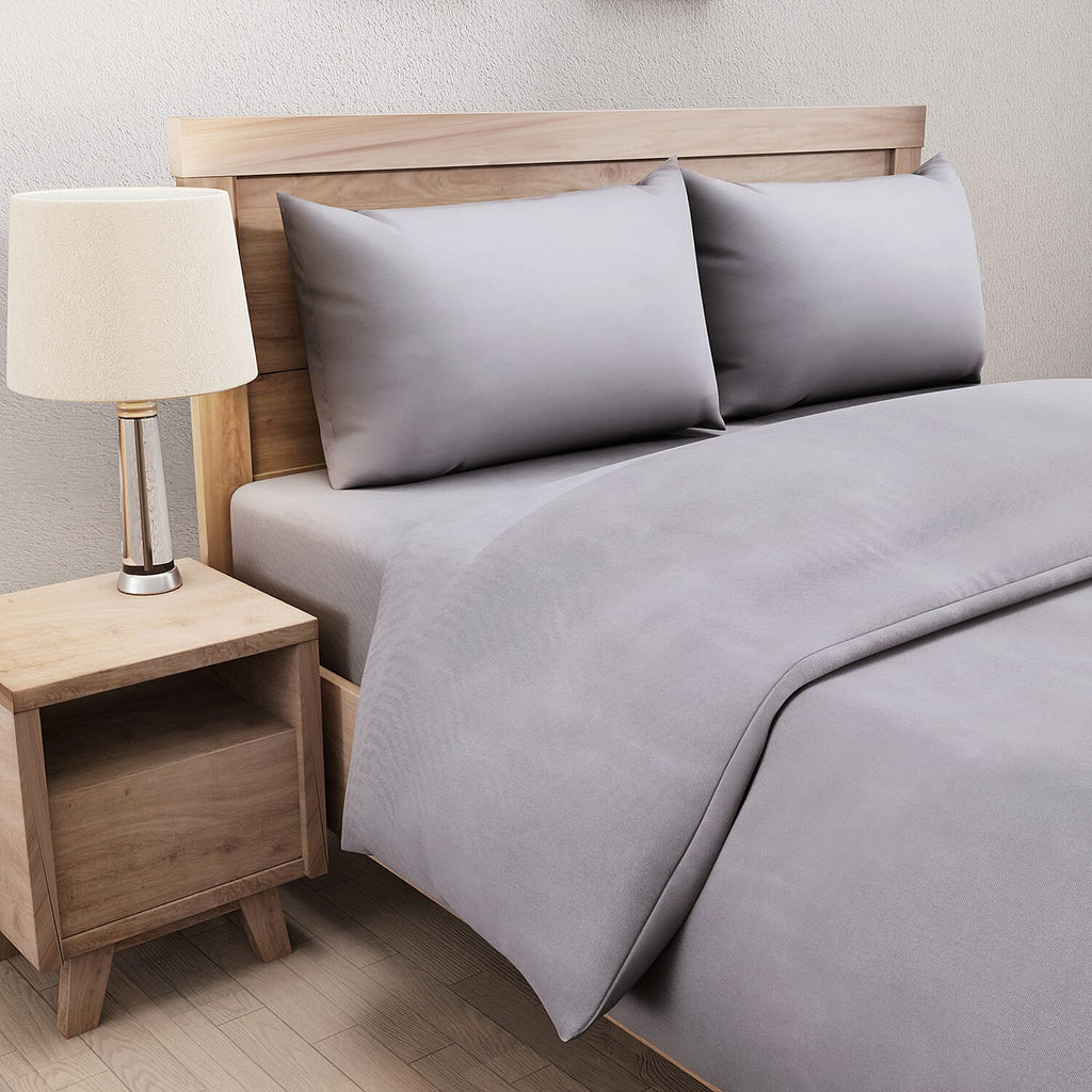 4 Piece Set - Aloe Infused Duvet Cover, Fitted Sheet with 2 Pillow Cases (Double Size, 200x200 cm) - Light Grey