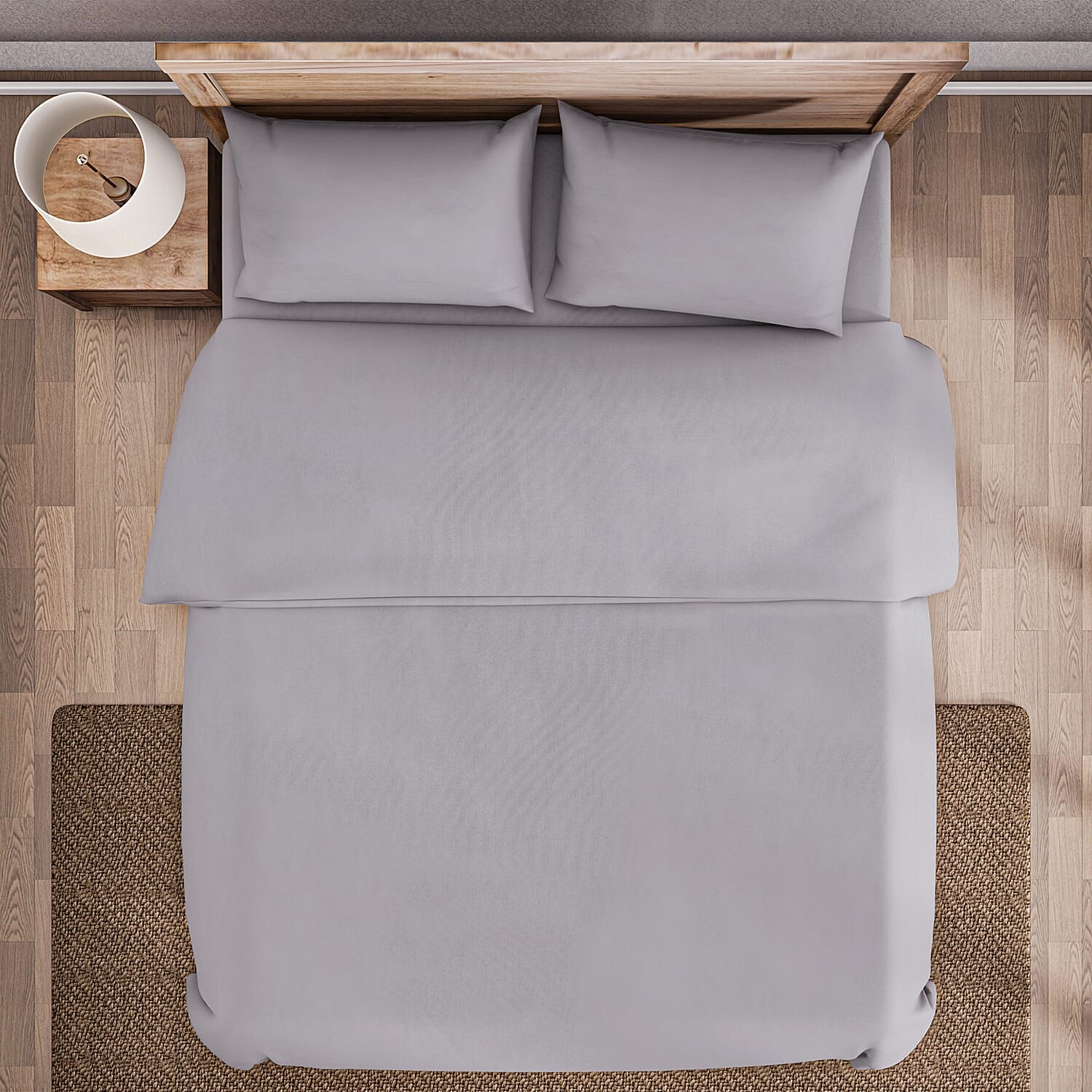 4 Piece Set - Aloe Infused Duvet Cover, Fitted Sheet with 2 Pillow Cases (Double Size, 200x200 cm) - Light Grey