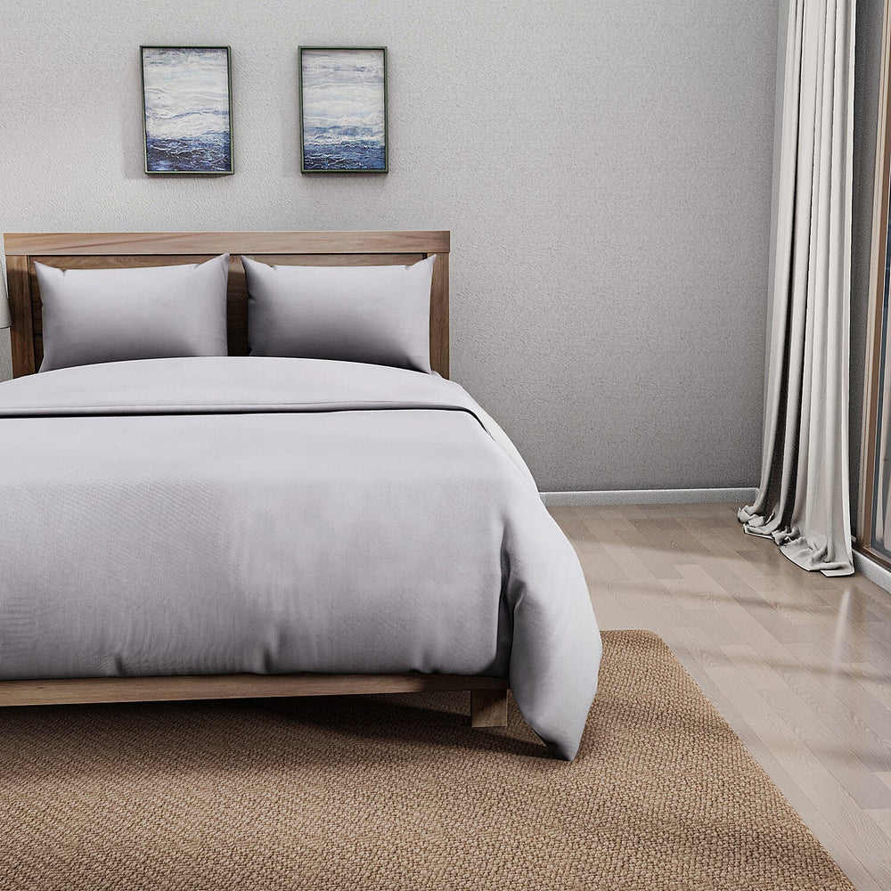 4 Piece Set - Aloe Infused Duvet Cover, Fitted Sheet with 2 Pillow Cases (Double Size, 200x200 cm) - Light Grey