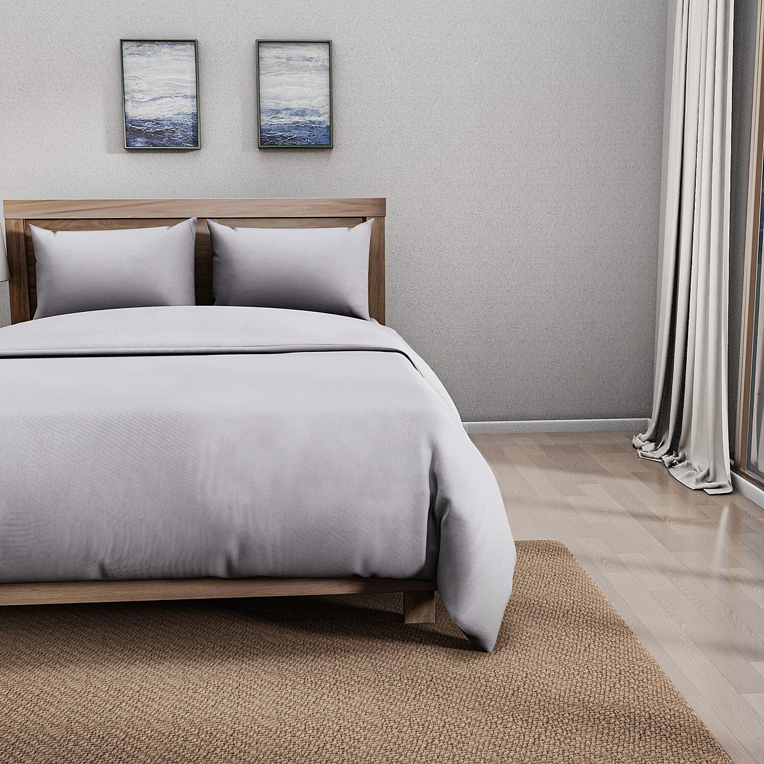 4 Piece Set - Aloe Infused Duvet Cover, Fitted Sheet with 2 Pillow Cases (Double Size, 200x200 cm) - Light Grey