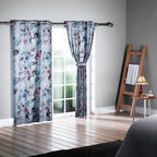 Set of 2 - Flower Pattern Blackout Curtain with 8 Eyelets (Size 140x240cm) - Pink - Blue
