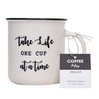 Set of 2 Mug Scented Candle Take Life One Cup at a Time & Happy Camper