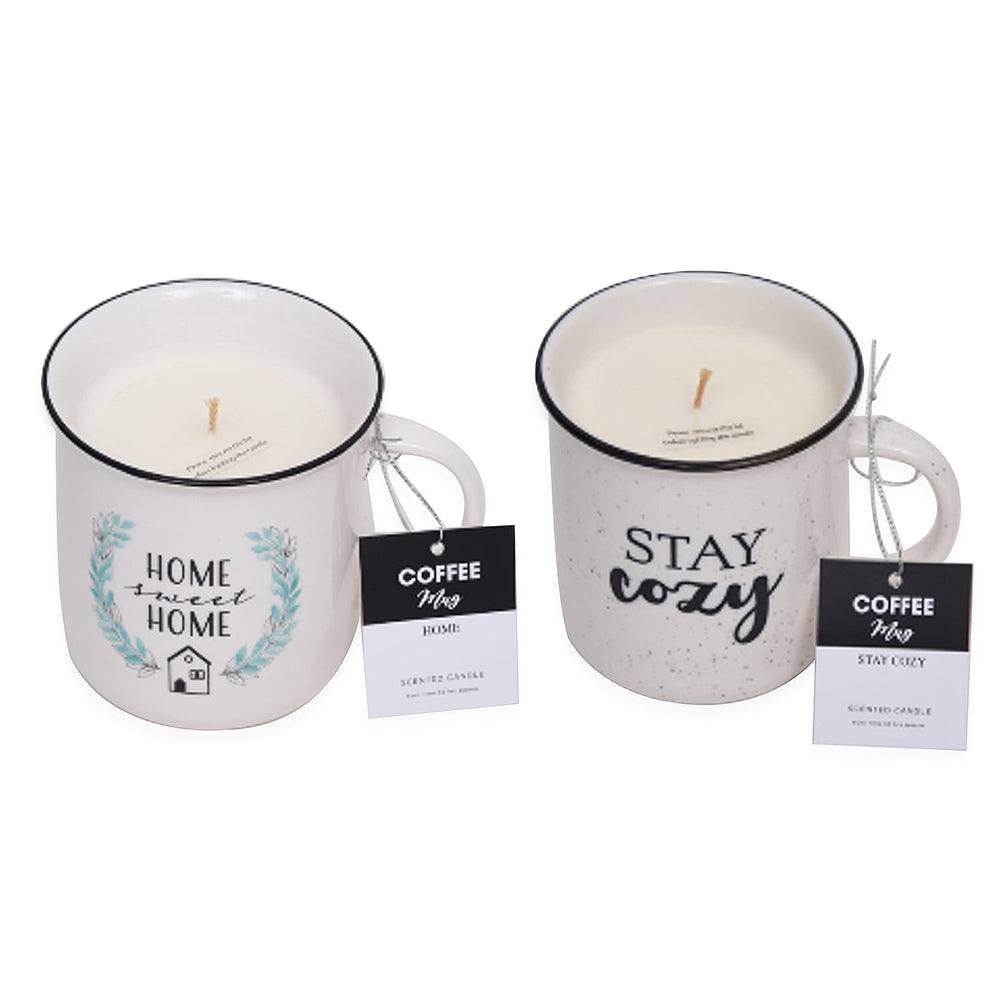 Set of 2 Mug Scented Candle Stay Cozy & Home Sweet Home - White