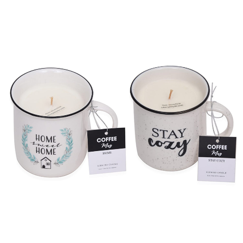 Set of 2 Mug Scented Candle Stay Cozy & Home Sweet Home - White
