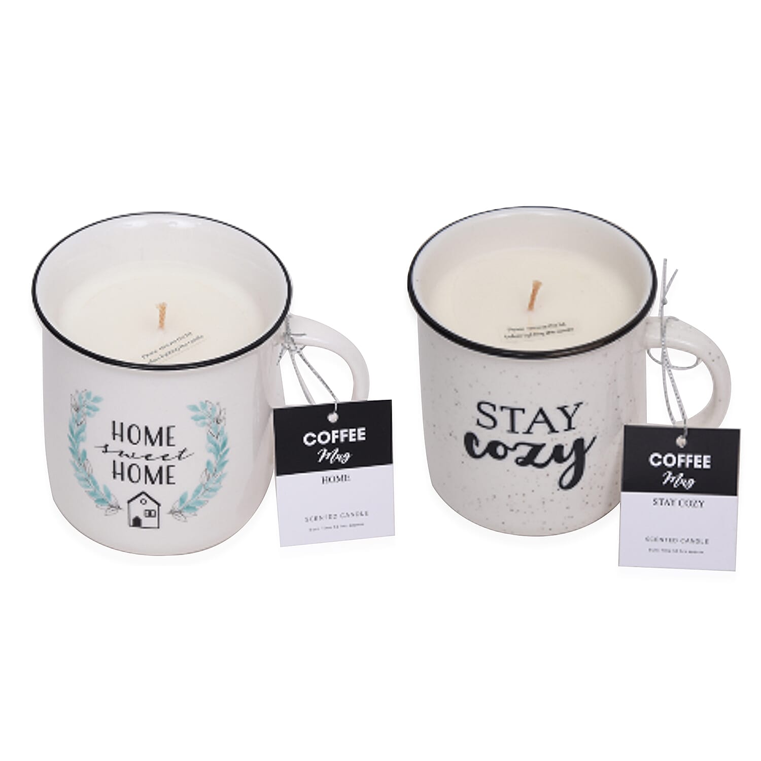 Set of 2 Mug Scented Candle Stay Cozy & Home Sweet Home - White