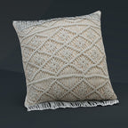 Set of 2 - Handmade 100% Cotton Macrame Cushion Cover with Zipper (Size 40 Cm) - Ivory