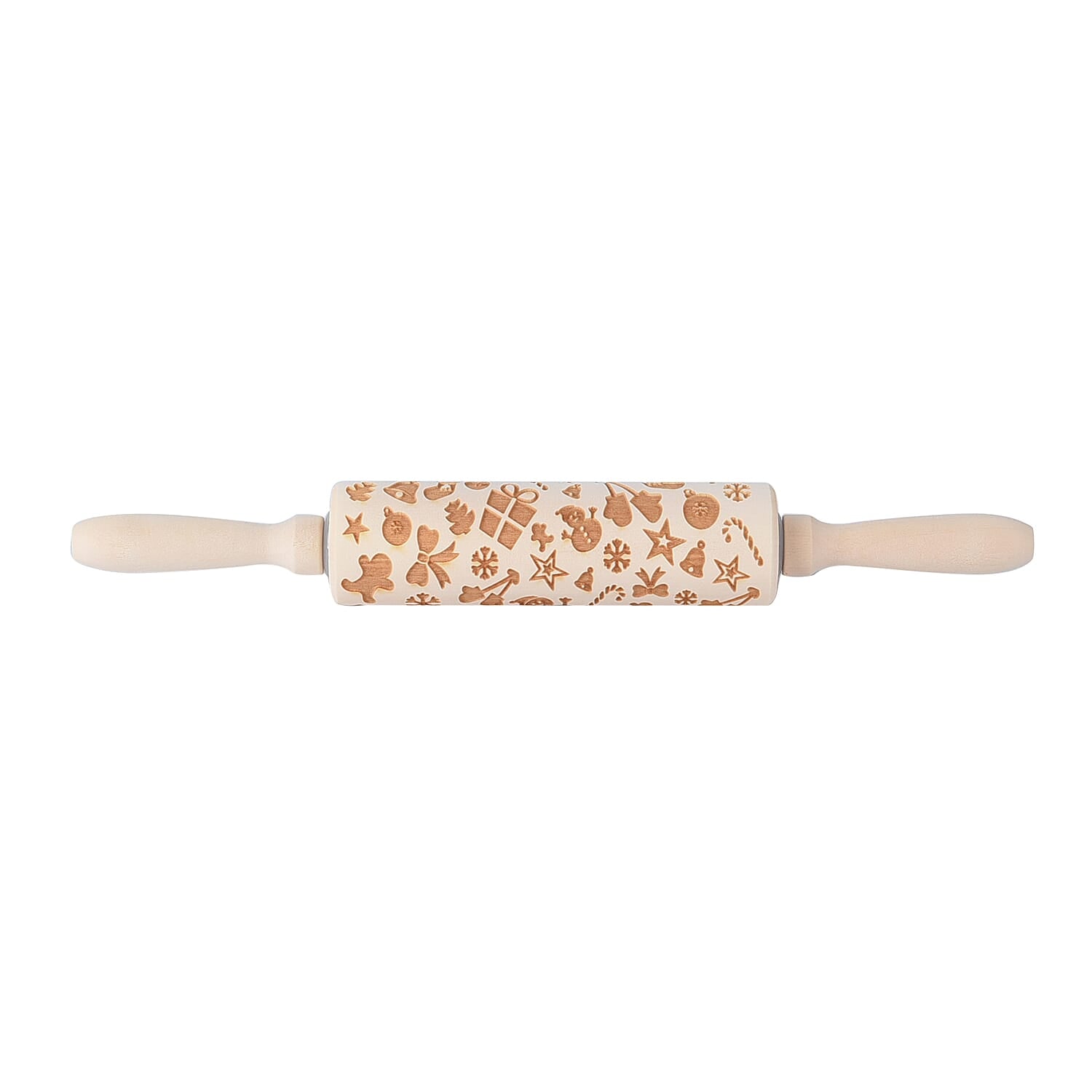 Set of 2 - Christmas Embossed Pattern Wooden Rolling Pin (Size 35x5Cm)