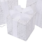 Set of 3 - Christmas Present Lights with Warm 40 LED Light (Size 15,20,25cm ) - White with Snow Effect