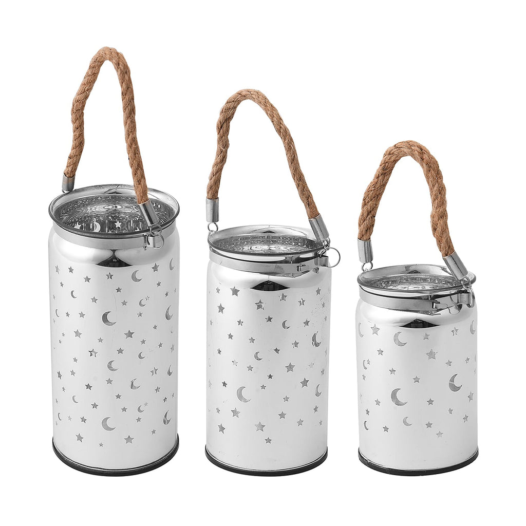 Set of 3 - Decorative Moon and Starry Sky LED Lantern (Size 20x10 cm, 16x9 cm - 12x8 cm) - Silver