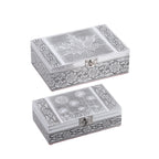 Set of 2 - Leaves Embossed Aluminium Storage Box (Size 20x13x7 Cm - 16x10x5 Cm)