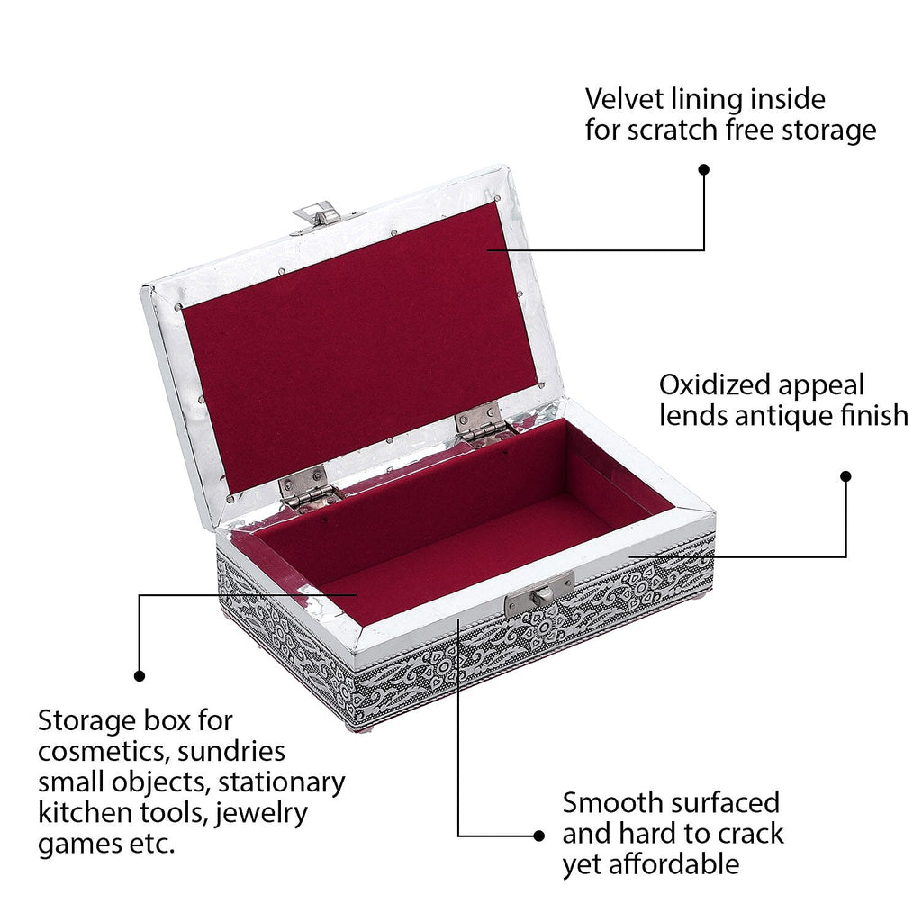 Set of 2 - Leaves Embossed Aluminium Storage Box (Size 20x13x7 Cm - 16x10x5 Cm)