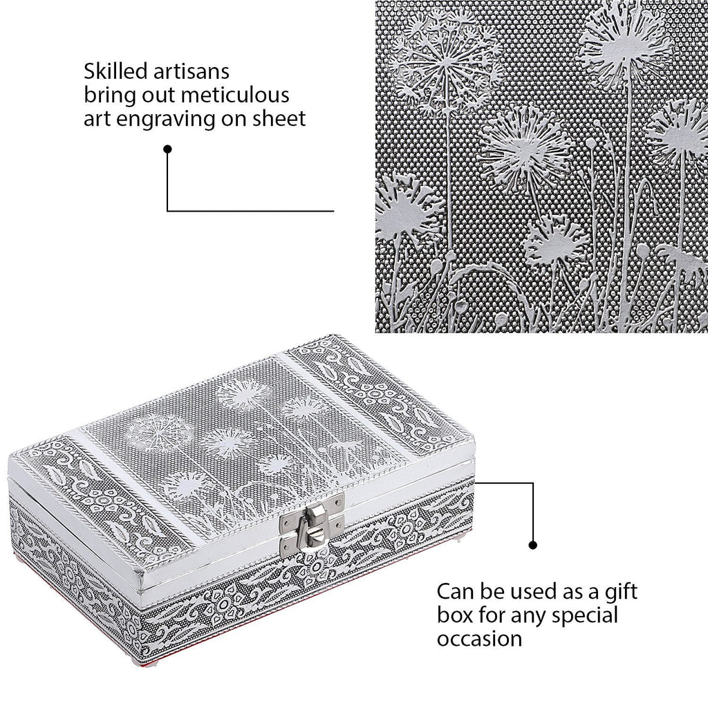 Set of 2 - Leaves Embossed Aluminium Storage Box (Size 20x13x7 Cm - 16x10x5 Cm)
